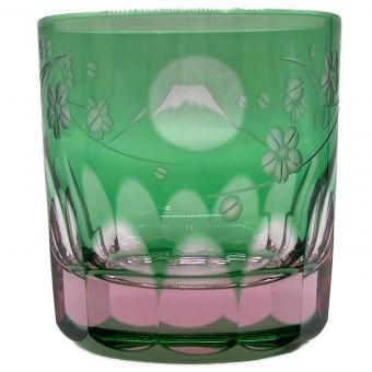 彩鳳 (サイホウ) ぐい呑み グリーン×ピンク 江戸切子