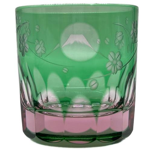 彩鳳 (サイホウ) ぐい呑み グリーン×ピンク 江戸切子