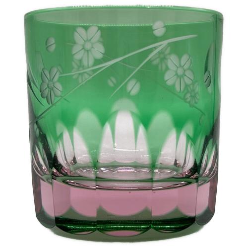 彩鳳 (サイホウ) ぐい呑み グリーン×ピンク 江戸切子