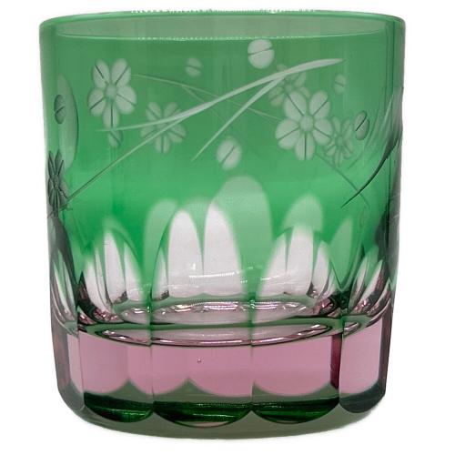 彩鳳 (サイホウ) ぐい呑み グリーン×ピンク 江戸切子