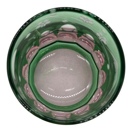 彩鳳 (サイホウ) ぐい呑み グリーン×ピンク 江戸切子