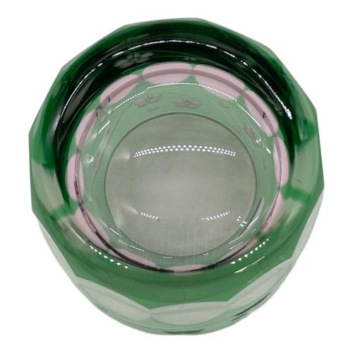 彩鳳 (サイホウ) ぐい呑み グリーン×ピンク 江戸切子