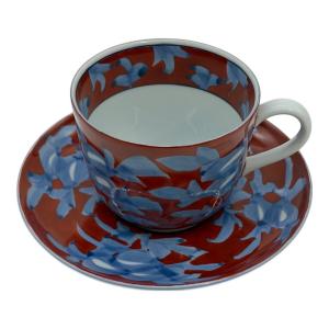 源右衛門窯 (ゲンエモンガマ) カップ&ソーサー 赤濃牡丹絵