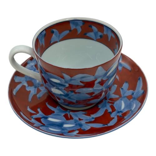 源右衛門窯 (ゲンエモンガマ) カップ&ソーサー 赤濃牡丹絵