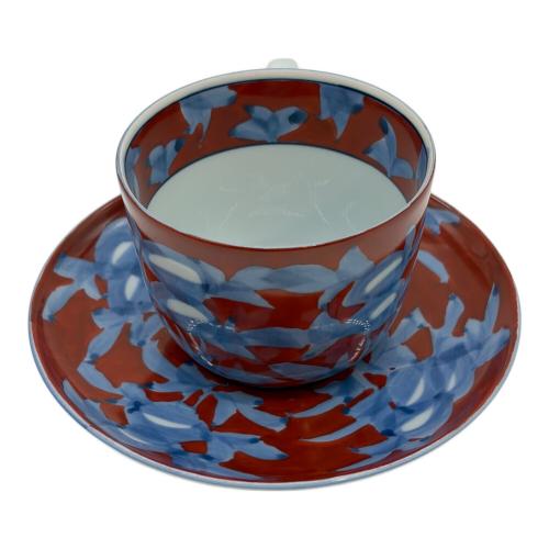 源右衛門窯 (ゲンエモンガマ) カップ&ソーサー 赤濃牡丹絵