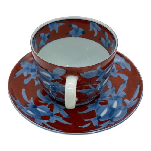 源右衛門窯 (ゲンエモンガマ) カップ&ソーサー 赤濃牡丹絵