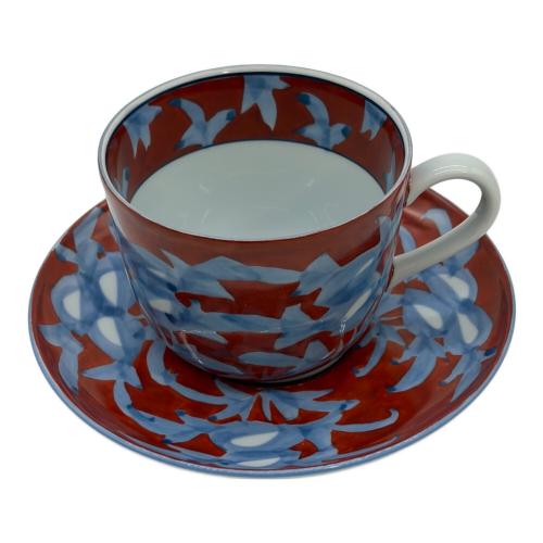 源右衛門窯 (ゲンエモンガマ) カップ&ソーサー 赤濃牡丹絵