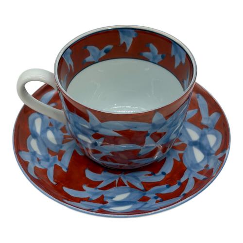 源右衛門窯 (ゲンエモンガマ) カップ&ソーサー 赤濃牡丹絵