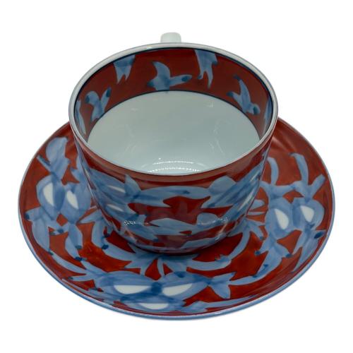 源右衛門窯 (ゲンエモンガマ) カップ&ソーサー 赤濃牡丹絵