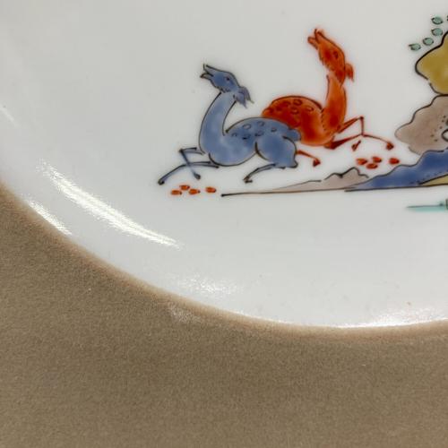 十四代柿右衛門 (ジュウヨンダイカキエモン) 陶額 錦鹿紅葉文 共箱付(破損有)