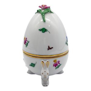 Herend (ヘレンド) 小物入れ たまご型 うさぎ・花