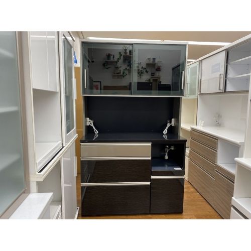 シギヤマ家具 (シギヤマ) スライド式２枚扉キッチンボード ブラック 