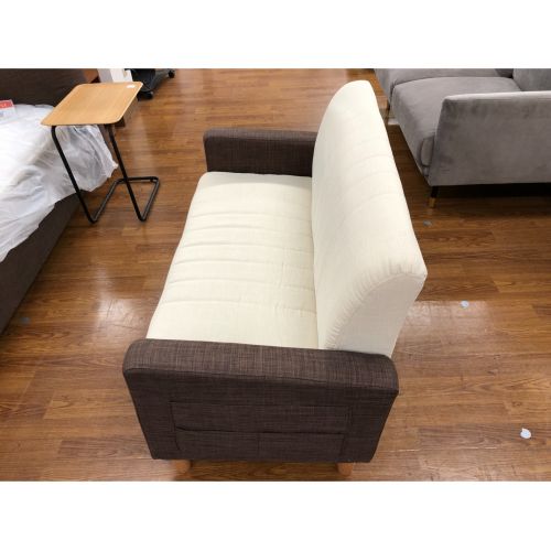 2人掛けソファー アイボリー×ブラウン 65 布