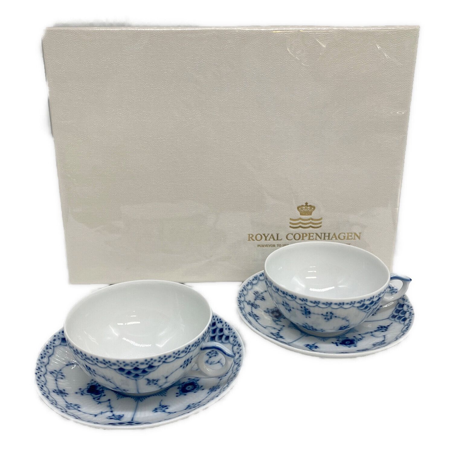 ROYAL COPENHAGEN (ロイヤル・コペンハーゲン) カップ&ソーサー ブルーフルーテッド・ハーフレース 2Pセット｜トレファクONLINE