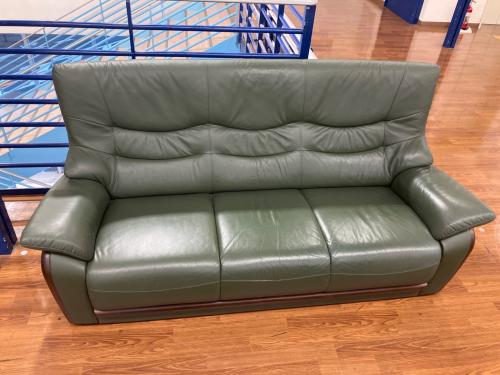 アサヒ 3人掛けソファー グリーン 総革