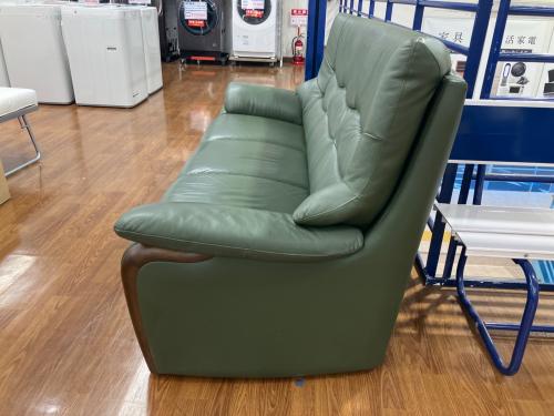 アサヒ 3人掛けソファー グリーン 総革