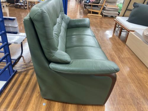 アサヒ 3人掛けソファー グリーン 総革