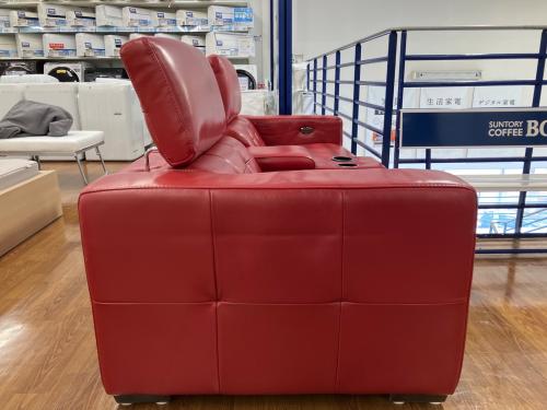 ワタリジャパン 3人掛けソファー レッド 153 カップホルダー付き 総革
