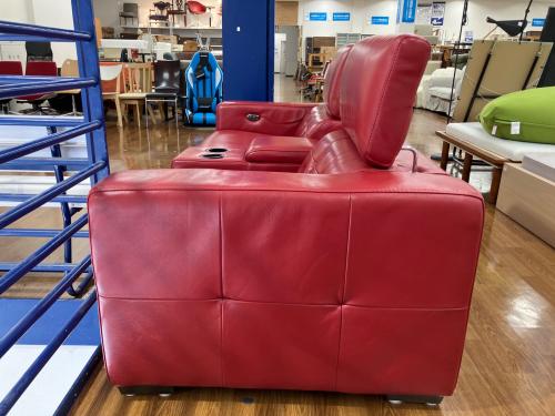 ワタリジャパン 3人掛けソファー レッド 153 カップホルダー付き 総革