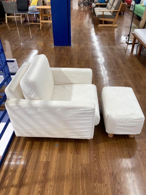 無印良品 (ムジルシリョウヒン) 1人掛けソファー ホワイト オットマン付