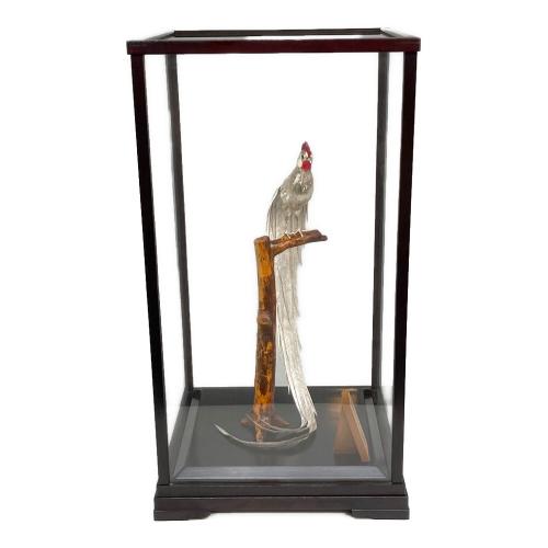 光則作 置物 尾長鶏 銀製