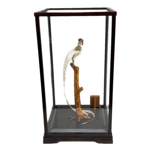 光則作 置物 尾長鶏 銀製