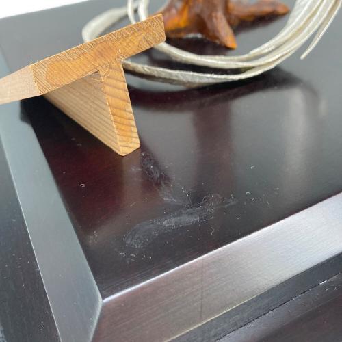 光則作 置物 尾長鶏 銀製