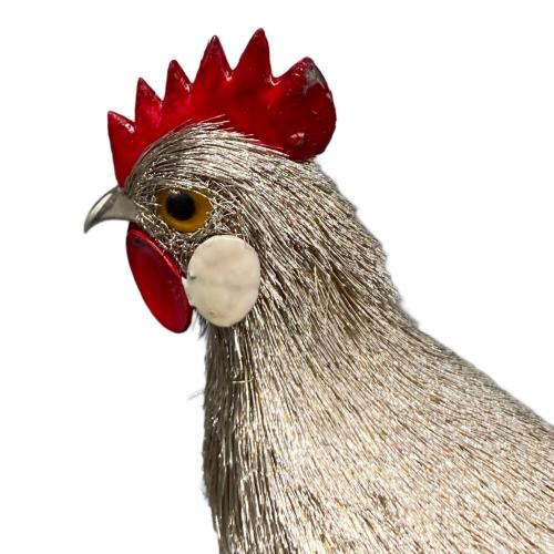 光則作 置物 尾長鶏 銀製