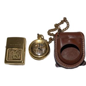 ZIPPO (ジッポ) オイルライター 1995年製 懐中時計 レザーカバー USA製