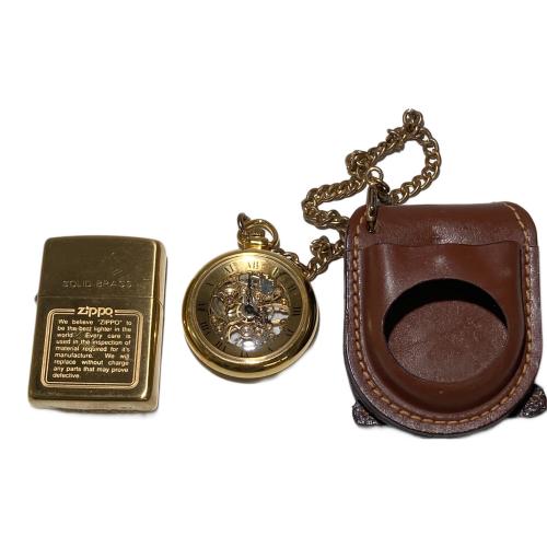 ZIPPO (ジッポ) オイルライター 1995年製 懐中時計 レザーカバー USA製