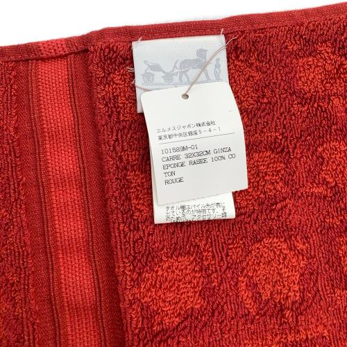 HERMES (エルメス) タオルハンカチ レッド GINZA EPONGE RASEE 101589M-01 カレ32
