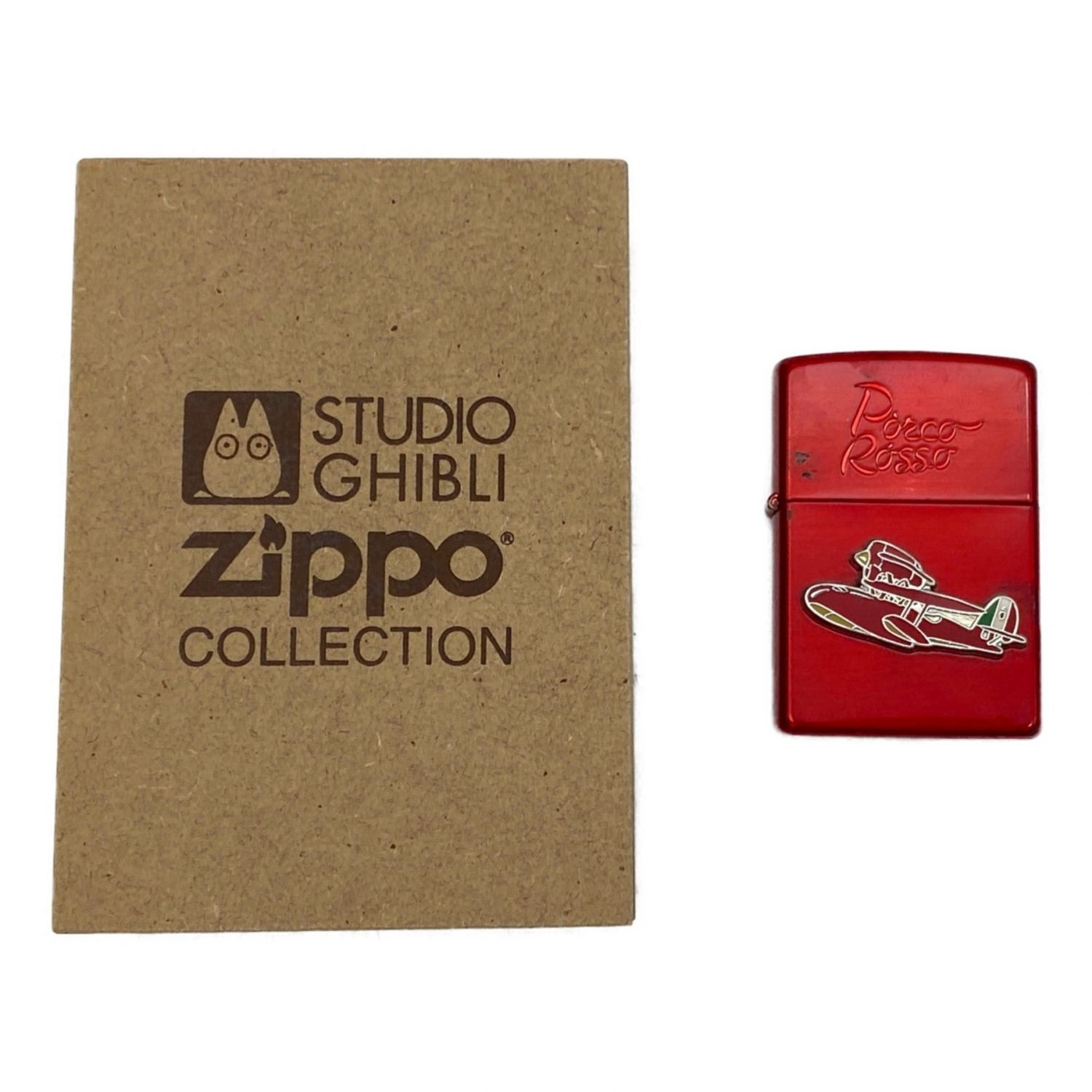 ジブリ 紅の豚 ZIPPO ポルコロッソ 塗装ハガレ有 レッド ケース