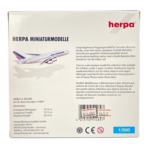 herpa (ヘルパ) Airbus a380-800 模型 1/500 ari france
