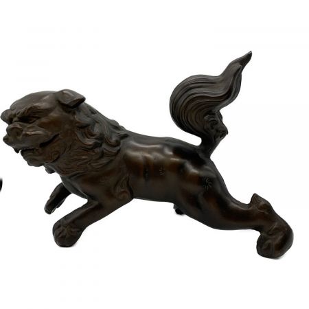 銅製玉獅子 土台有 永刻印