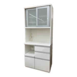松田家具 (マツダカグ) レンジボード  ホワイト×シルバー