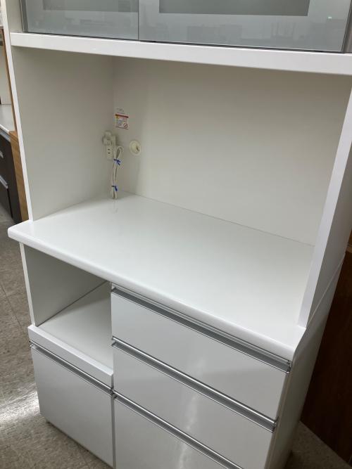 松田家具 (マツダカグ) レンジボード  ホワイト×シルバー