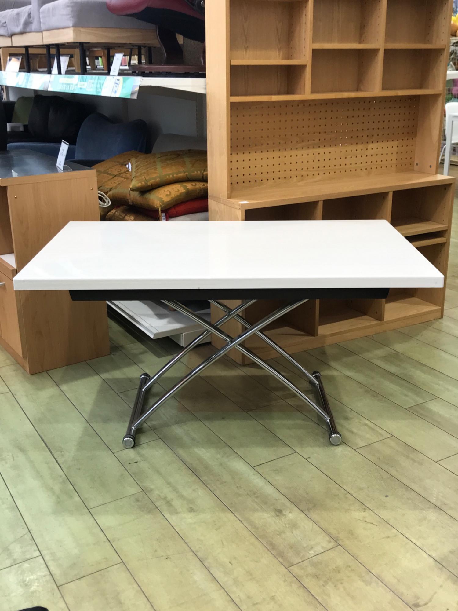シギヤマ家具 昇降式テーブル PLATE プランテ 130 アイボリー キャスター付き 光沢UV塗装 札幌市清田区 シギヤマ家具 昇降式テーブル PLATE プランテ 130 アイボリー