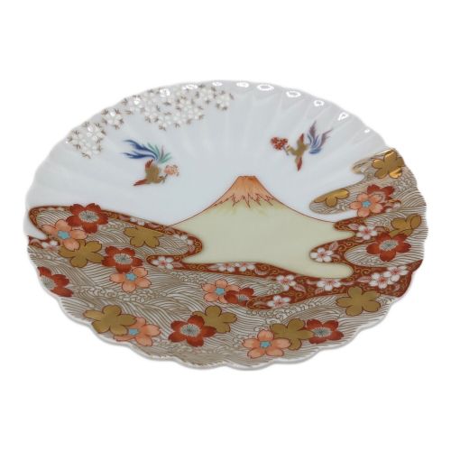 深川製磁 (フカガワセイジ) 飾り皿 染錦 富士 鳳凰 桜