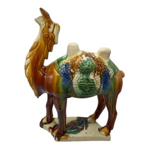ラクダ 中国 唐三彩 ブラウン×グリーン