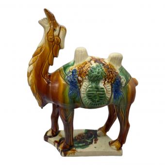 ラクダ 中国 唐三彩 ブラウン×グリーン