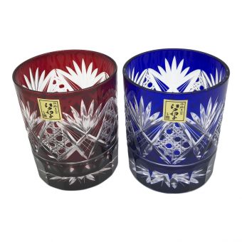 田島硝子 (タジマガラス) 江戸切子 ブルー×レッド  2Pセット