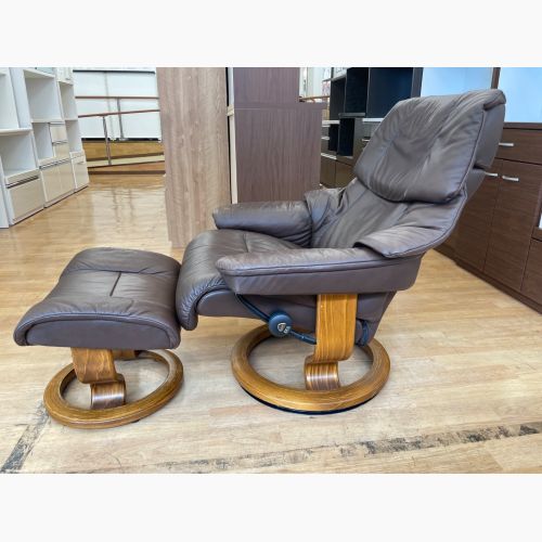 Ekornes (エコーネス) ストレスレスチェア ブラウン オットマン付 1人掛け レザー レノ