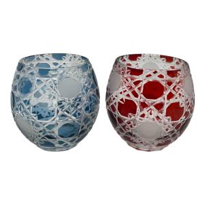 織部 (オリベ) 切子フリーグラスペア格子 2Pセット