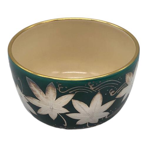 御室窯 抹茶碗 青交趾 楓撫水