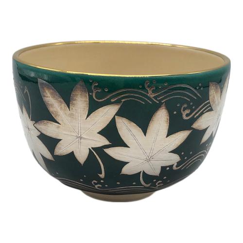 御室窯 抹茶碗 青交趾 楓撫水