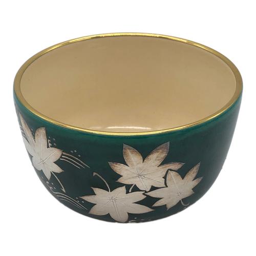御室窯 抹茶碗 青交趾 楓撫水