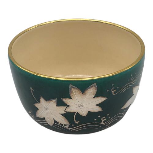 御室窯 抹茶碗 青交趾 楓撫水