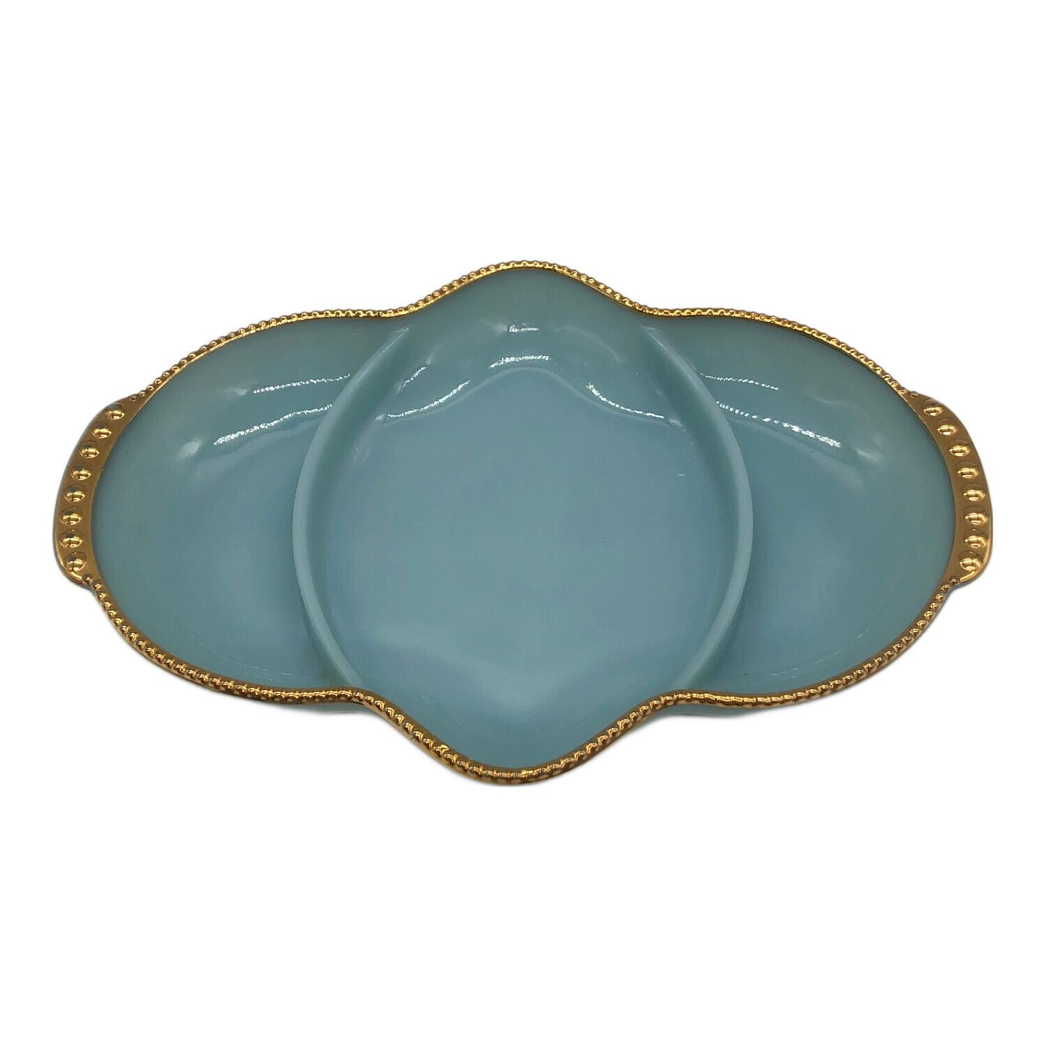 ファイヤーキングゴールドトリムレリシュディシュ Fire King (ファイヤーキング) レリッシュプレート ターコイズブルー