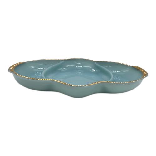 Fire King (ファイヤーキング) レリッシュプレート ターコイズブルー ゴールドリム 50s~60s