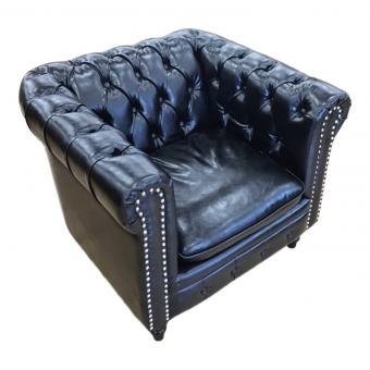 VINCENT (ヴィンセント) 1人掛けソファー ブラック チェスターフィ-ルド 総革